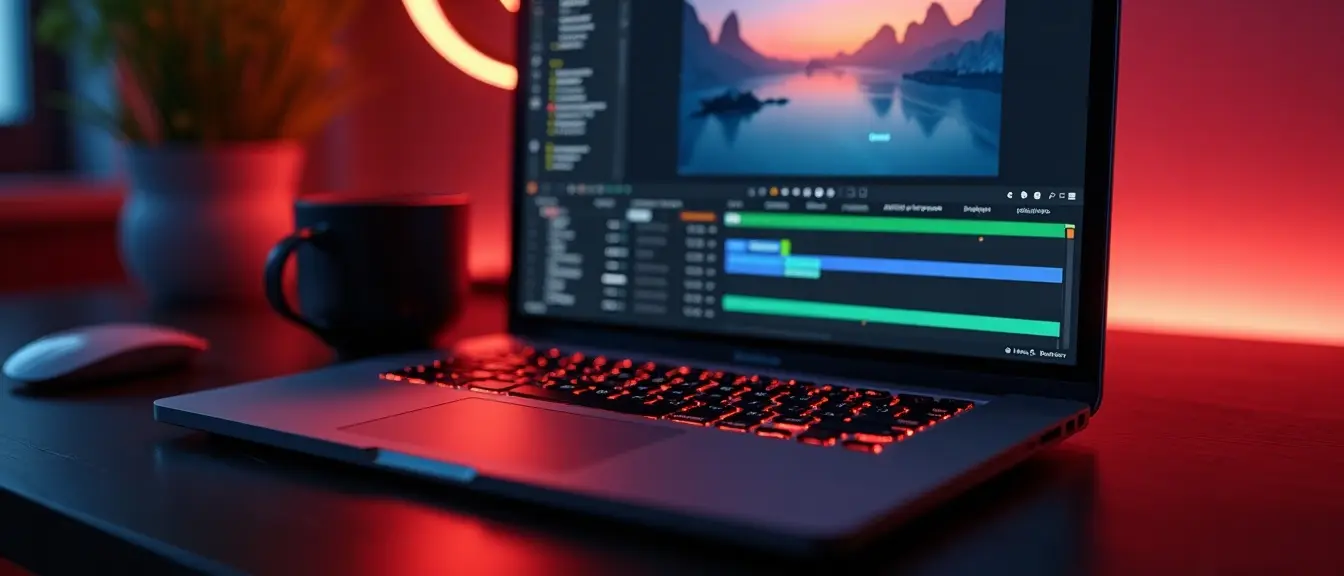 A laptop with a glowing AI content editor interface